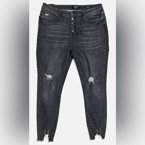 Judy Blue Denim - Judy Blue Women's High Waist Skinny Exposed Button Fly Destroyed Black
